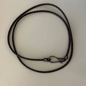 Brown leather double wrap choker necklace